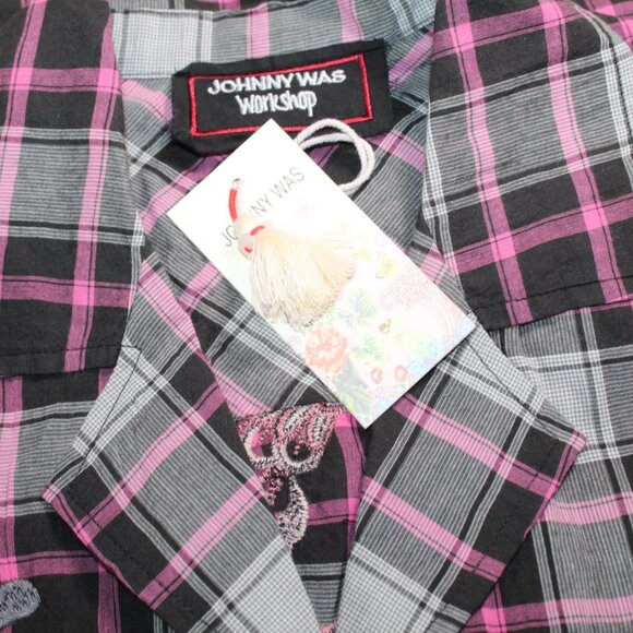 NWT Johnny Was Biya Workshop JWLA Embroidered Vintage Shirt Bellania Plaid - Picture 8 of 8